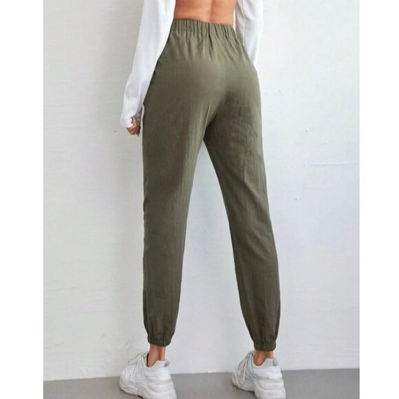NWOT SHEIN 100% Cotton Elastic Waist Jogger Pants Olive Green Size Small - Picture 2 of 9